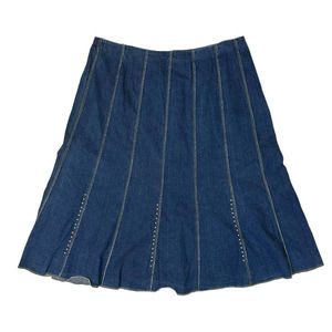 Reba Woman Dark Wash Denim Skirt Med Length W/ Silver Brads